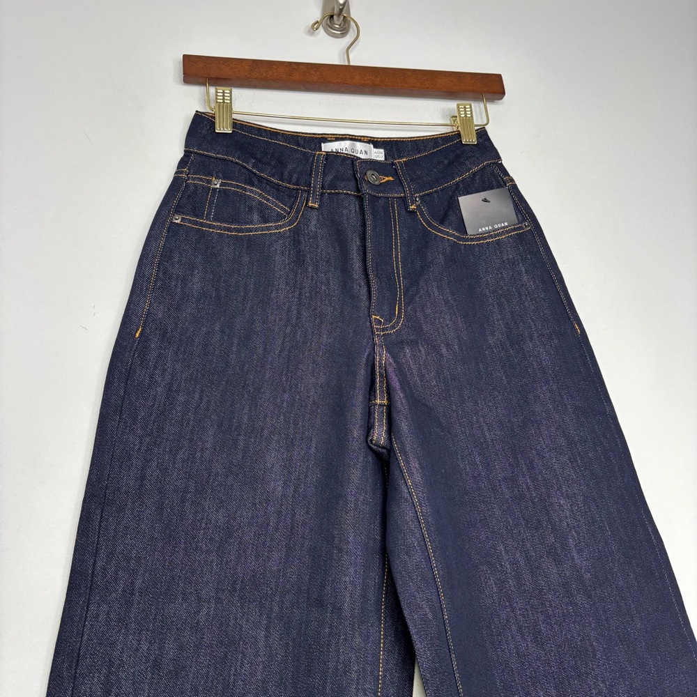 Anna Quan Finn Jeans Dark Indigo Relaxed Straight Leg Cotton Rigid Denim Size 2 - Picture 8 of 16